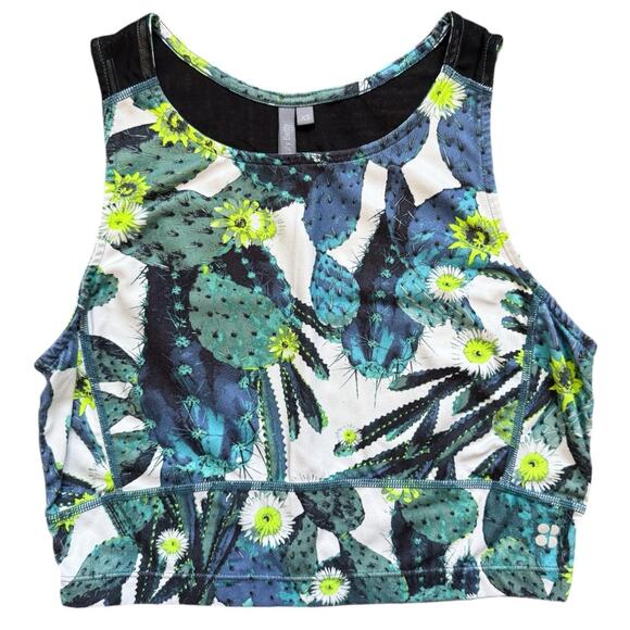 Sweaty Betty Kenza Crop Top Cactus Print Sports Bra Mesh Back Sleeveless Active - Picture 1 of 9